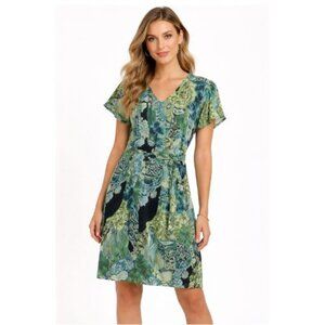 Banana Republic Classic Silk Petite Green and Blue Patterned Short Sleev…